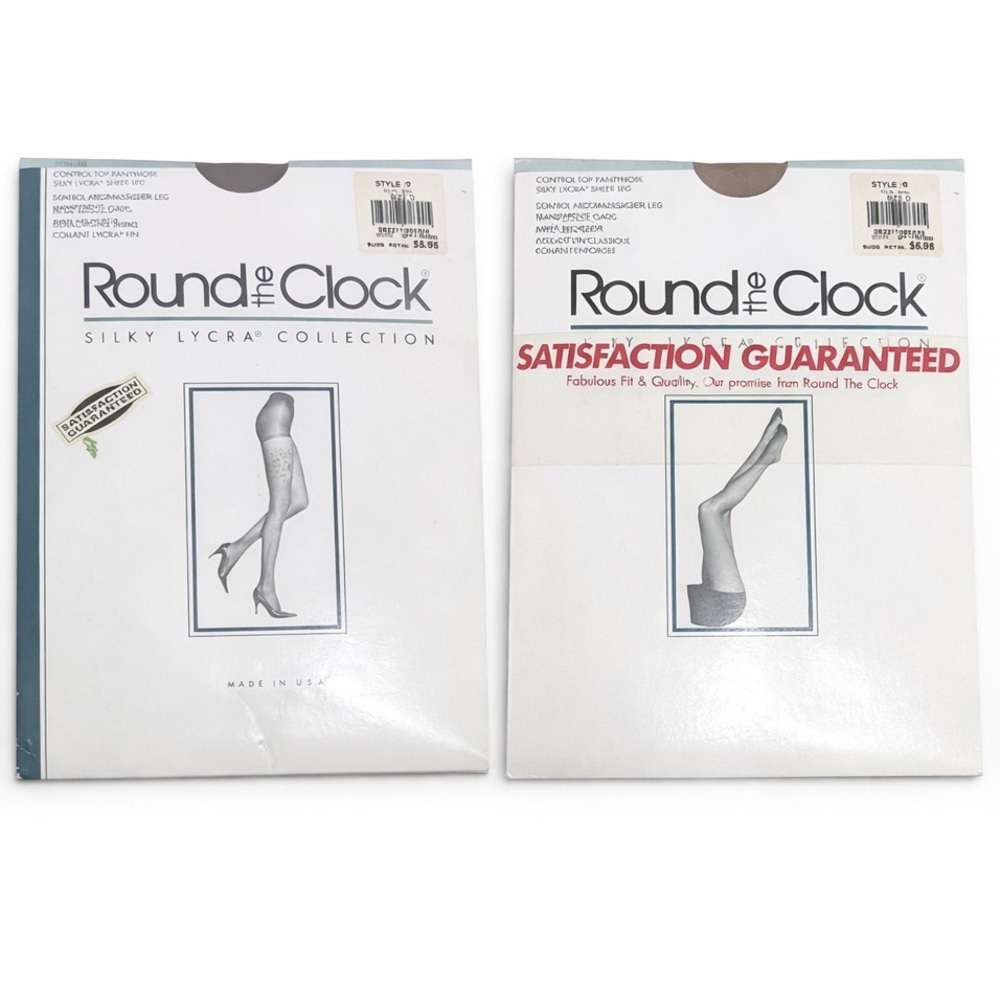 Vintage Round the Clock Control Top Pantyhose Bundle Size D Silky Lycra USA NOS